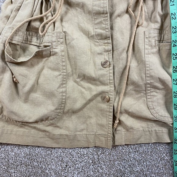 Vtg 90s Leslie Fay Safari Utility Jacket S Beige Tan Linen Blend Cinch Waist - Picture 6 of 9